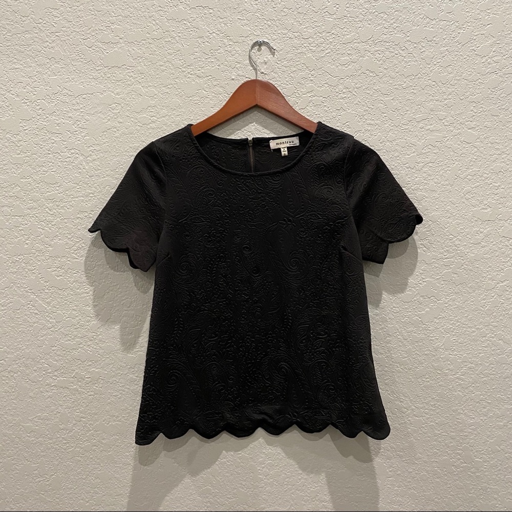 Silky black floral embossed dress to casual blouse